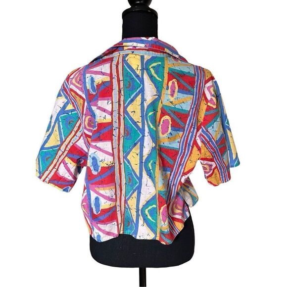 Bosumy Vintage Colourful Abstract Print Button Down Shirt Medium - Picture 8 of 8